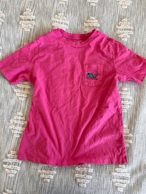 Vineyard Vines Girls' Short Sleeve Pocket Tee - Hot Pink with Blue Whale